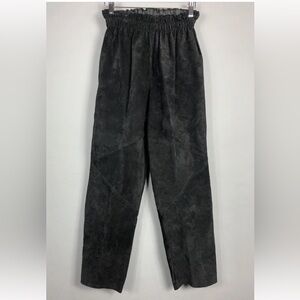 VTG Mary DZenutis Suede Leather Elastic Waist Pants 4P Petite Black Pull On Moto